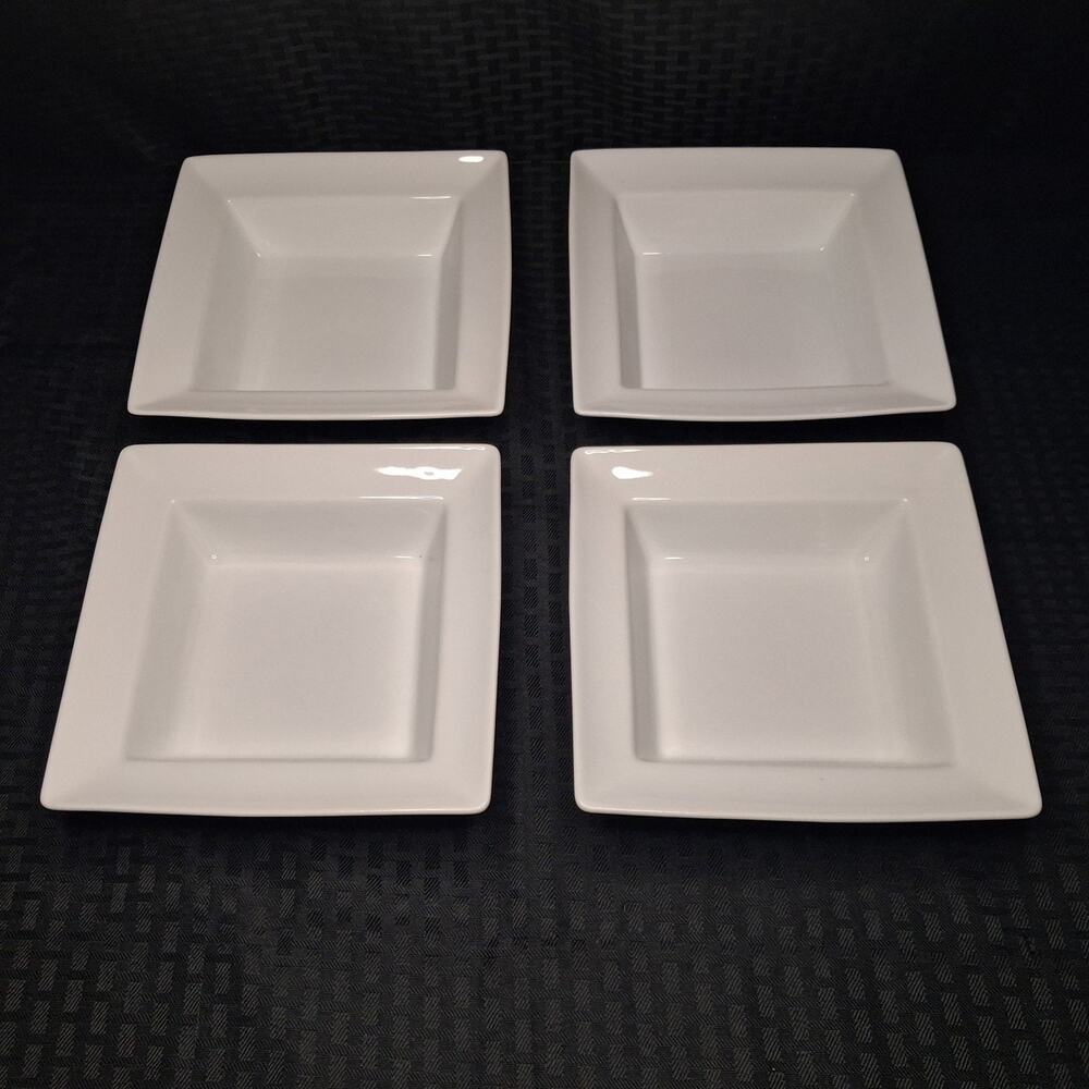 Pottery Barn Great White Square Bowls 7⅜" x 2" Set of 4 Porcelain